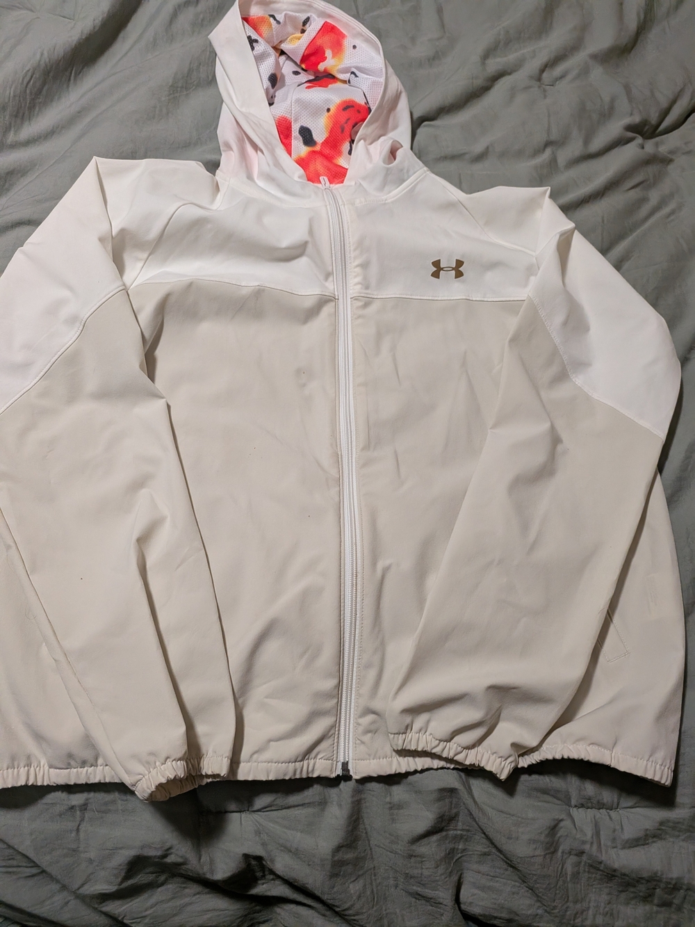 Under Armour Women's White Hooded Zip Jacket with Floral Hood Lining